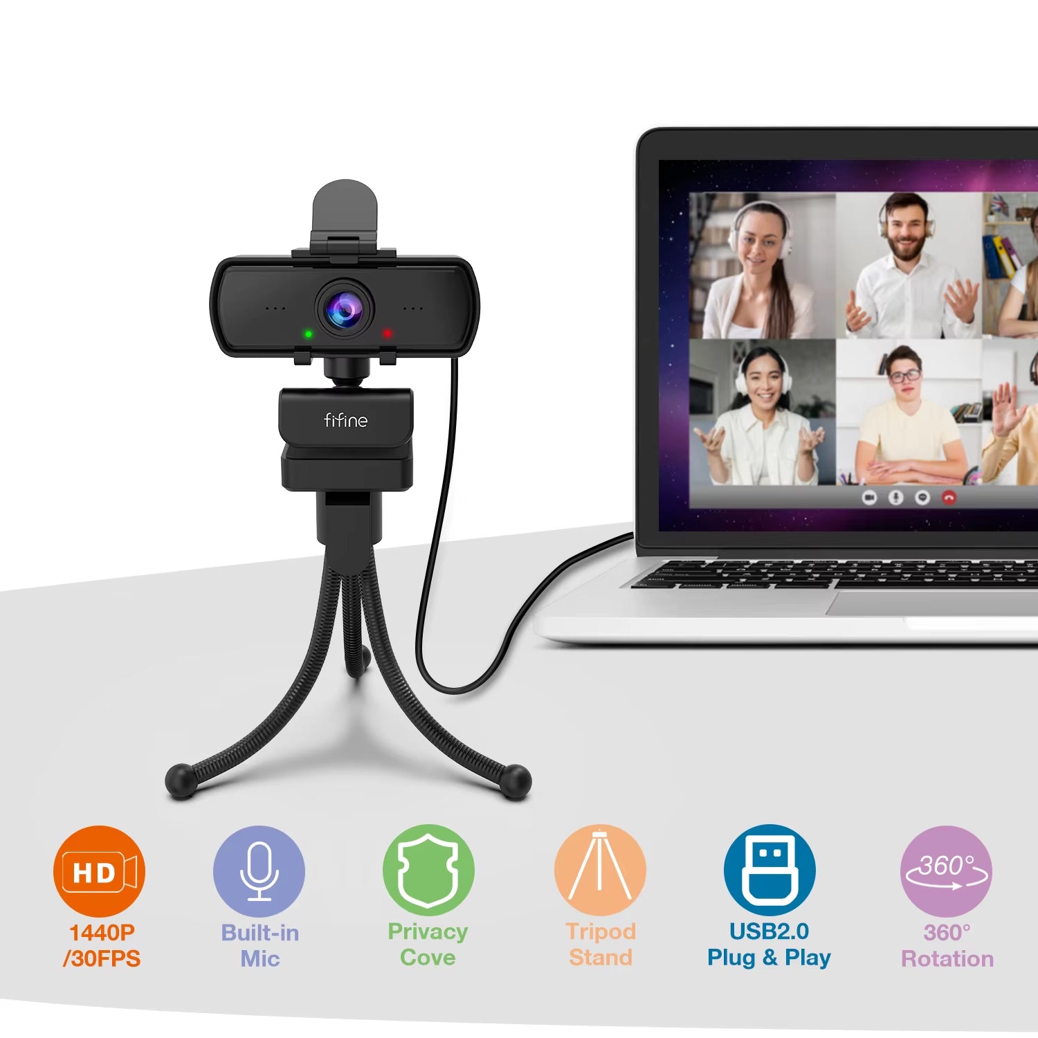 1440P Full HD PC Webcam with Microphone, Tripod, for USB Desktop & Laptop,Live Streaming Webcam for Video Calling-K420